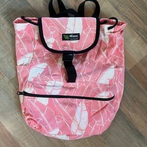 Pink Leaf Print Women's Backpack